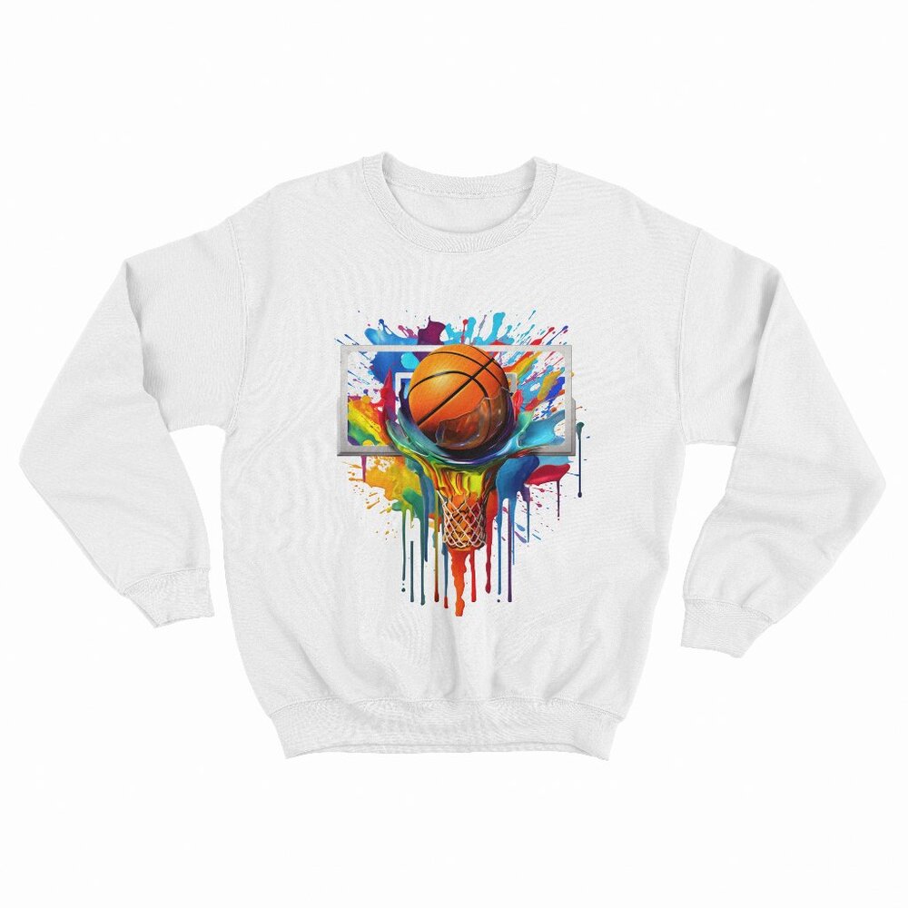 Colorful Basketball  Color Splash Hoop Net Slam Dunk Pullover Black T-Shirt